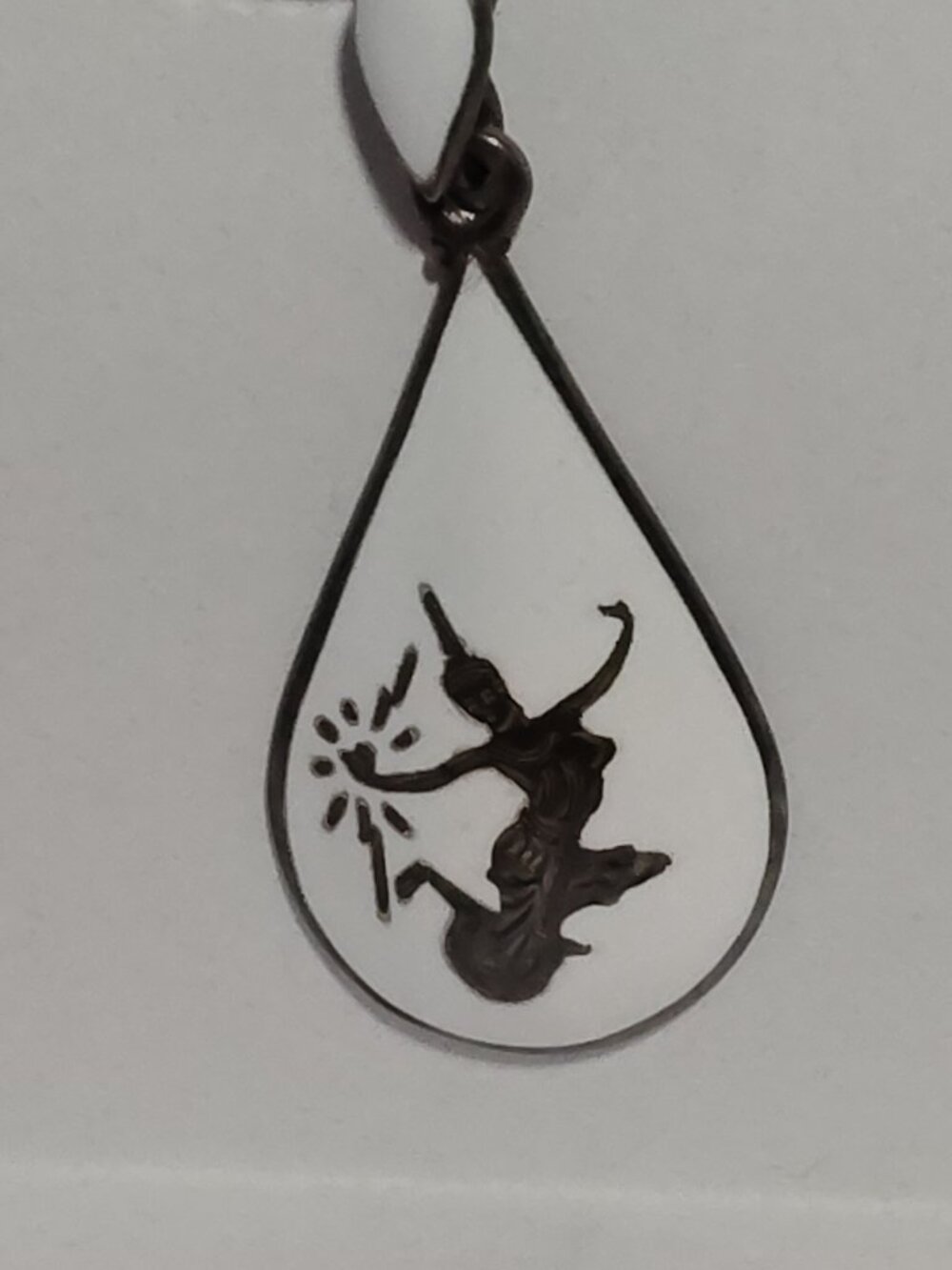 Vintage Siam Sterling Silver White Enamel Niello Dancer Pendant Necklace